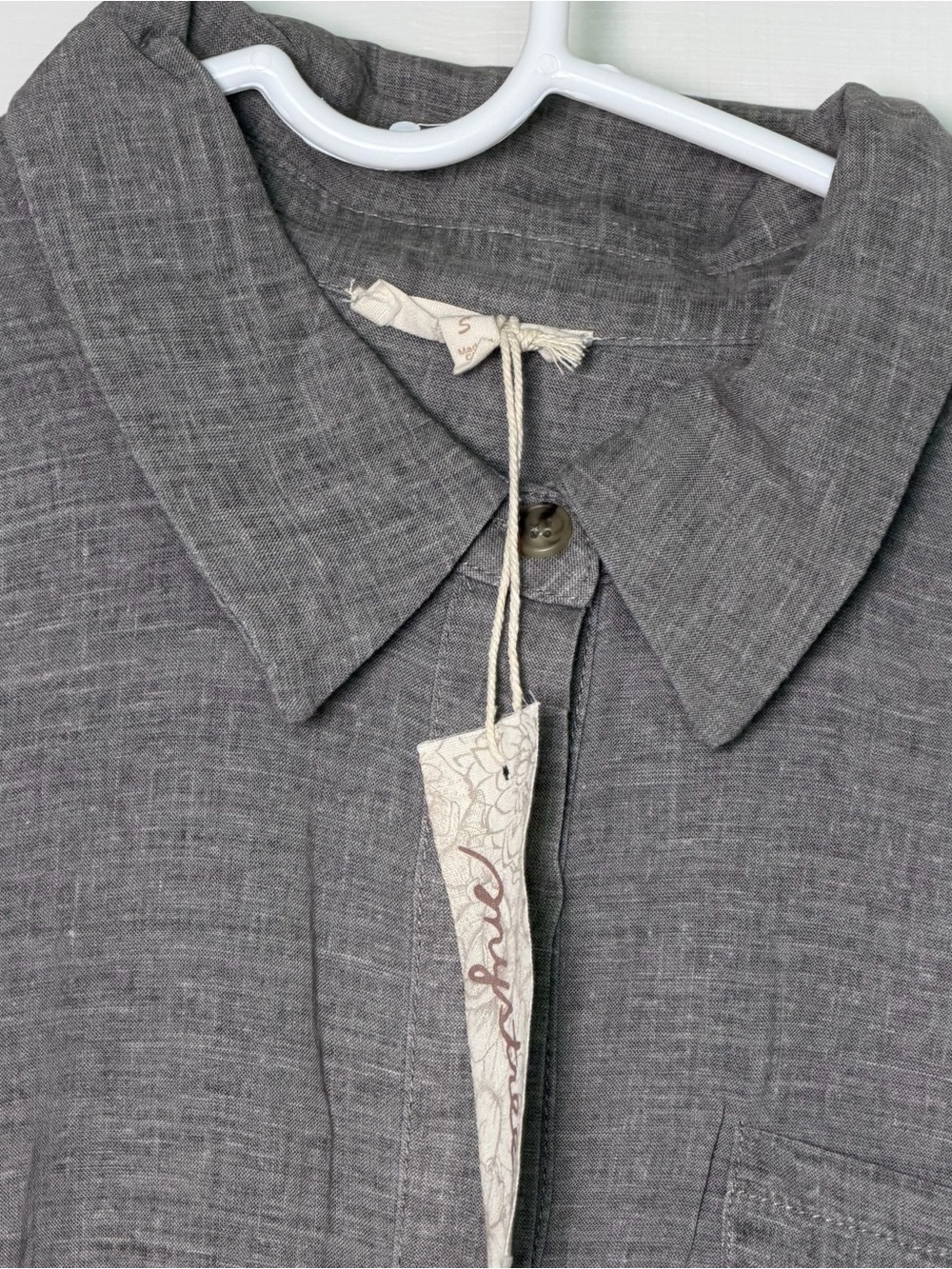Mystree Smokey Grey Button-Front Linen Blend Blouse (D0003)
